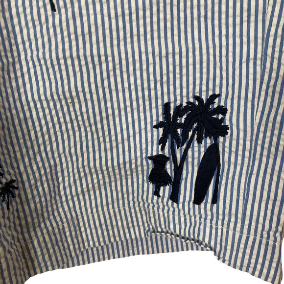 Brooks Brothers Seer Sucker Short Bermuda Hawaiian Striped Palm Tree Blue White - Picture 7 of 8